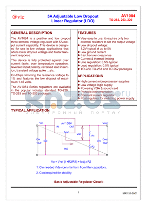 AV1084 datasheet - 5A Adjustable Low Dropout Linear Regulator (LDO)