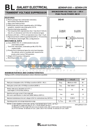 BZW04-40 datasheet - TRANSIENT VOLTAGE SUPPRESSOR