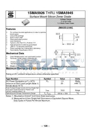 1SMA5931 datasheet - Surface Mount Silicon Zener Diode