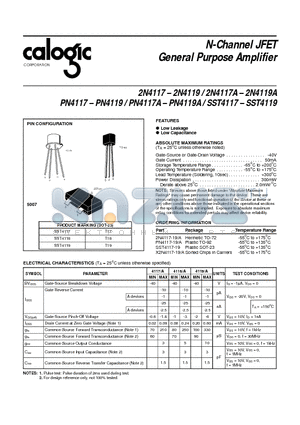 2N4118A datasheet - N-Channel JFET General Purpose Amplifier