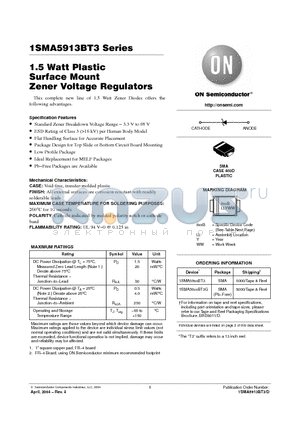 1SMA5931BT3 datasheet - 1.5 Watt Plastic Surface Mount Zener Voltage Regulators