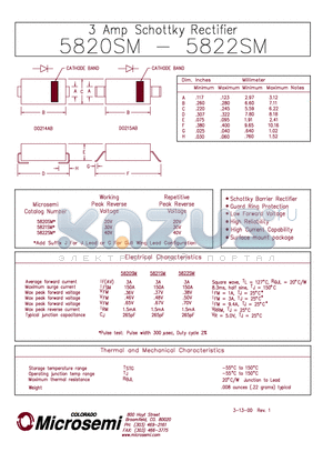 5820SM datasheet - 3 Amp Schottky Rectifier