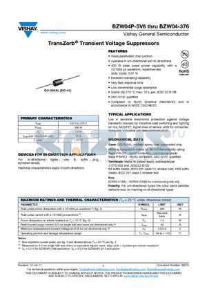 BZW04-6V4 datasheet - TransZorb Transient Voltage Suppressors