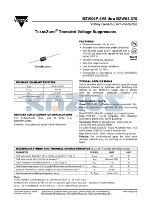 BZW04-5V8 datasheet - TRANSZORB^ Transient Voltage Suppressors