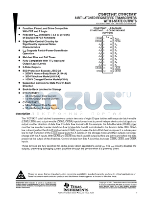 CY74FCT543TSOC datasheet - 8-BIT LATCHED REGISTERED TRANSCEIVERS WITH 3-STATE OUTPUTS