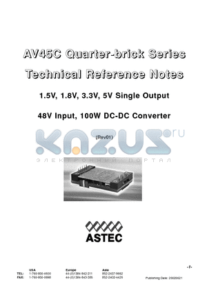 AV45C datasheet - 1.5V, 1.8V, 3.3V, 5V Single Output 48V Input, 100W DC-DC Converter