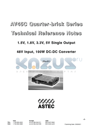 AV45C-048L-015F20HA datasheet - 1.5V, 1.8V, 3.3V, 5V Single Output 48V Input, 100W DC-DC Converter