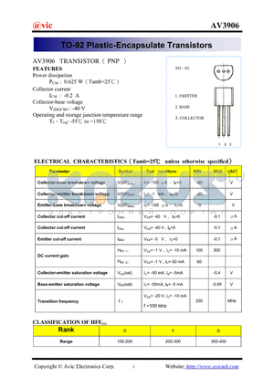 AV3906 datasheet - TO-92 Plastic-Encapsulate Transistors