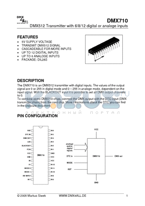 DMX710 datasheet - DMX512 Transmitter with 6/8/12 digital or analoge inputs