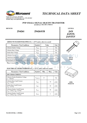 2N4261 datasheet - PNP SMALL SIGNAL SILICON TRANSISTOR