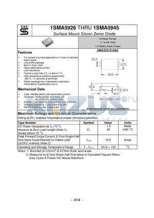 1SMA5941 datasheet - Surface Mount Silicon Zener Diode