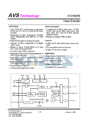 AV3168 datasheet - Video Encoder