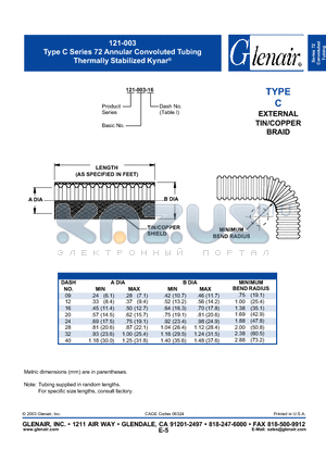 121-003-32 datasheet - 72 Annular Convoluted Tubing Thermally Stabilized Kynar