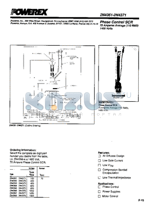 2N4363 datasheet - Phase Control SCR 70 Amoeres Average(110 RMS) 1400 Volts