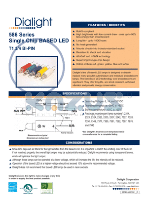 586-1301-101F datasheet - Single Chip BASED LED T1 3/4 BI-PIN