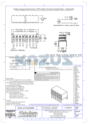 BCSS-201-D-08-G-LF datasheet - .079 cl Box Contact Socket Strip - Horizontal