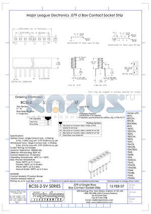 BCSS-201-S-02-H-LF datasheet - .079 cl Single Row Box Contact Socket Strip