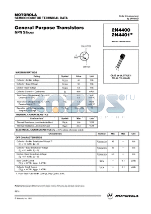 2N4400 datasheet - General Purpose Transistors(NPN Silicon)