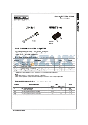 2N4401 datasheet - NPN General Purpose Amplifier