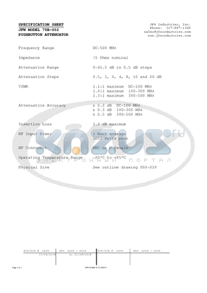 75B-002 datasheet - PUSHBUTTON ATTENUATOR