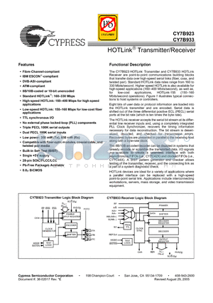 CY7B933 datasheet - HOTLink Transmitter/Receiver