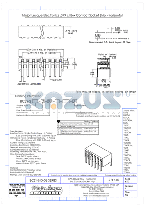 BCSS-203-D-08-H-LF datasheet - .079 cl Box Contact Socket Strip - Horizontal