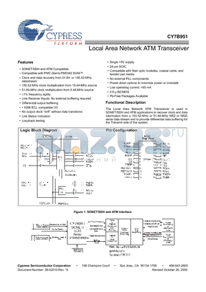 CY7B951 datasheet - Local Area Network ATM Transceiver