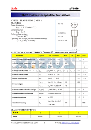 AV8050 datasheet - TO-92 Plastic-Encapsulate Transistors