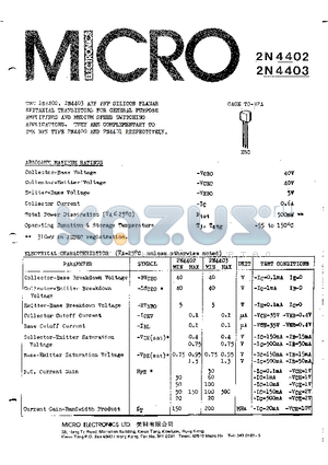 2N4403 datasheet - NPN SILICON PLANAR EPITAXIAL TRANSISTOR