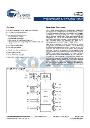 CY7B991-5JXC datasheet - Programmable Skew Clock Buffer