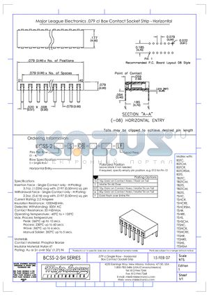 BCSS-204-S-08-GT-LF datasheet - .079 cl Single Row - Horizontal Box Contact Socket Strip