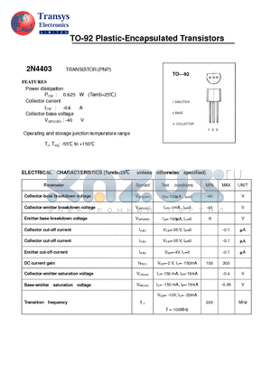 2N4403 datasheet - Plastic-Encapsulated Transistors