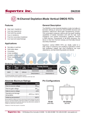 DN2530_07 datasheet - N-Channel Depletion-Mode Vertical DMOS FETs