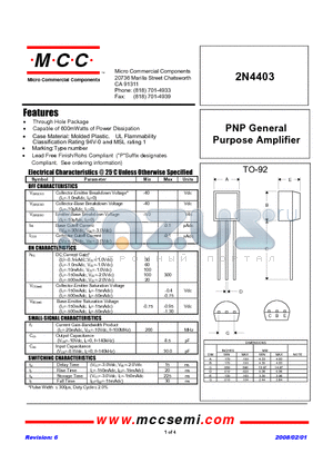 2N4403 datasheet - PNP General Purpose Amplifier