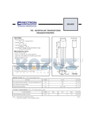 2N4403 datasheet - TO-92 BIPOLAR TRANSISTORS TRANSISTOR(PNP)