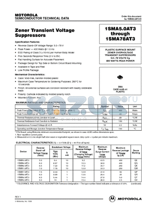 1SMA7.0AT3 datasheet - Zener Transient Voltage Suppressors