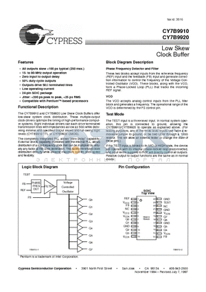 CY7B9910 datasheet - Low Skew Clock Buffer