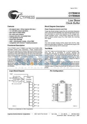 CY7B9910-2SC datasheet - Low Skew Clock Buffer