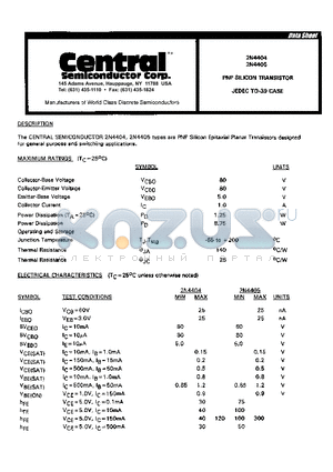 2N4405 datasheet - PNP SILICON TRANSISTOR