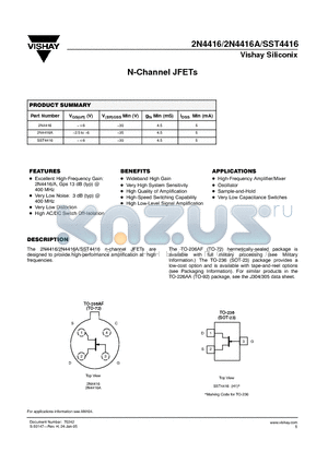 2N4416A datasheet - N-Channel JFETs