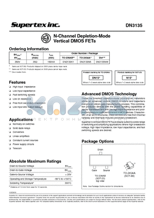 DN3135NW datasheet - N-Channel Depletion-Mode Vertical DMOS FETs