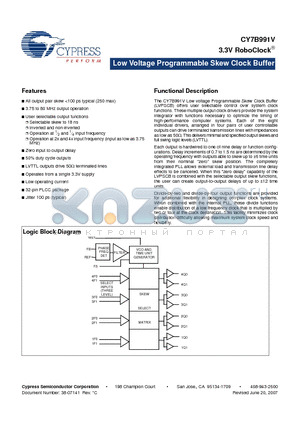 CY7B991V-5JIT datasheet - Low Voltage Programmable Skew Clock Buffer
