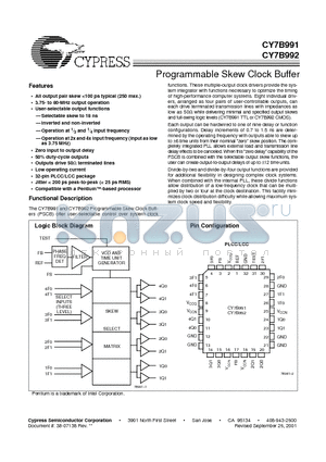 CY7B992-5JI datasheet - Programmable Skew Clock Buffer