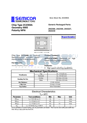 2N4449 datasheet - Chip Type 2C2369A Geometry 0005 Polarity NPN