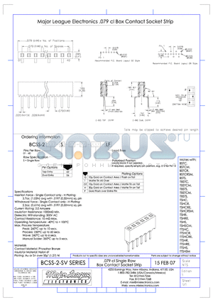 BCSS-207-S-06-H-LF datasheet - .079 cl Single Row Box Contact Socket Strip