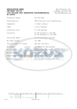 75S-214 datasheet - 1P8T FAILSAFE SELF TERMINATING ELECTROMECHANICAL RF SWITCH