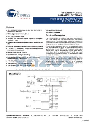 CY7B9930V datasheet - High Speed Multifrequency PLL Clock Buffer