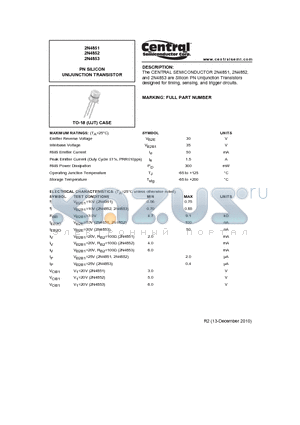 2N4852 datasheet - PN SILICON UNIJUNCTION TRANSISTOR