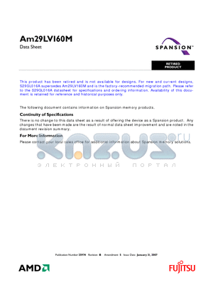 AM29LV160MB35WAI datasheet - 16 Megabit (2 M x 8-Bit/1 M x 16-Bit) MirrorBit TM 3.0 Volt-only Boot Sector Flash Memory