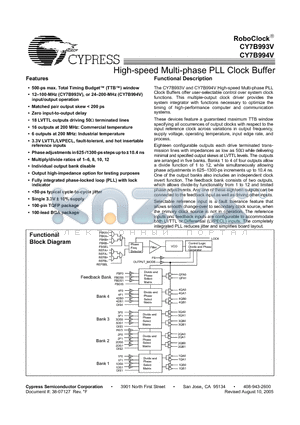 CY7B993V datasheet - High-speed Multi-phase PLL Clock Buffer
